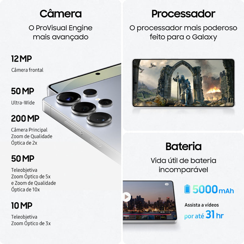 Samsung Galaxy S25 Ultra 5G - 256GB de Armazenamento, 12GB de RAM, Câmera Quádrupla - Prata Titânio